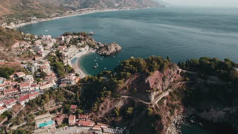 aerial view of isola bella, taormina in sicily, italy