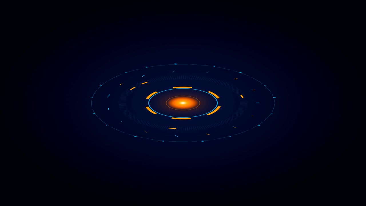 Interfaccia Circolare HUD Astratta Futuristica in Rotazione su Sfondo Scuro