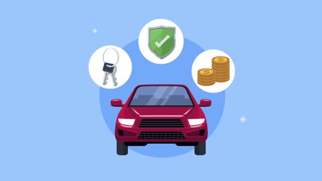 animación del servicio de seguros con escudo y coche