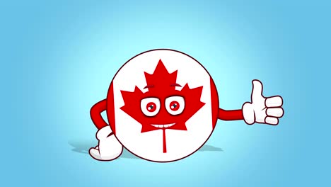 icono de dibujos animados bandera de canada como pulgar hacia arriba con animación de cara con alfa mate