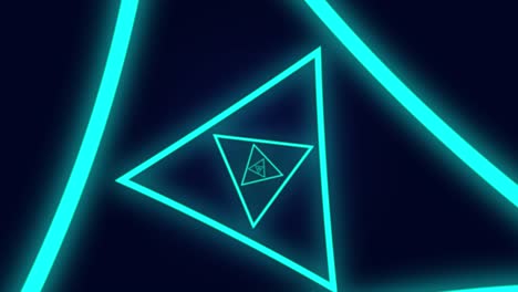 fondo gráfico de movimiento abstracto bucle sin fin con animación de triángulo en la luz de neón del túnel futurista.