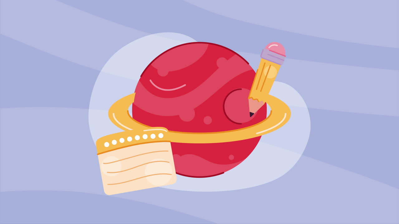 학교 용품 애니메이션과 함께 토성 행성