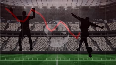 Animation-Von-Grafiken-Und-Datenverarbeitung-Mit-Fußballern-über-Dem-Sportstadion