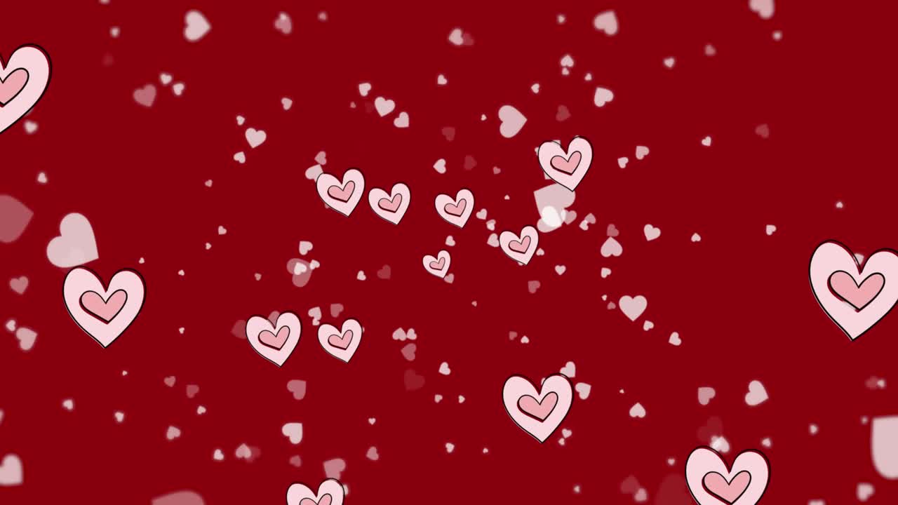 Animazione di cuori rosa in movimento su sfondo rosso