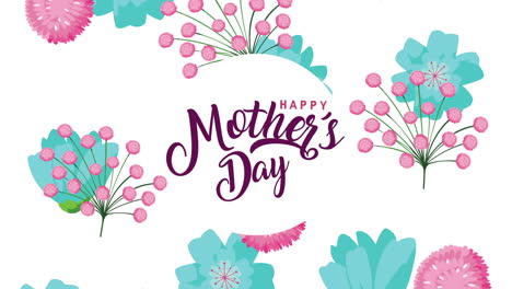 happy mothers day lettering with blue and pink flowers