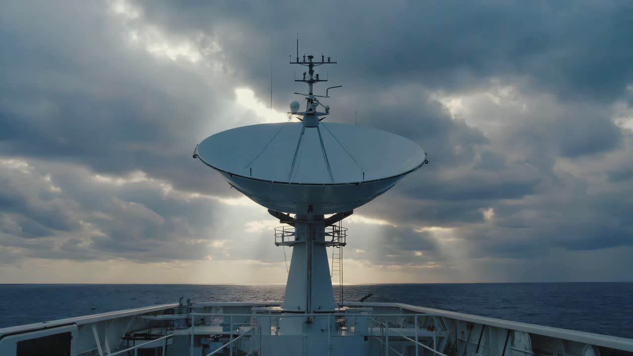 Satellite dish on a ship at sea