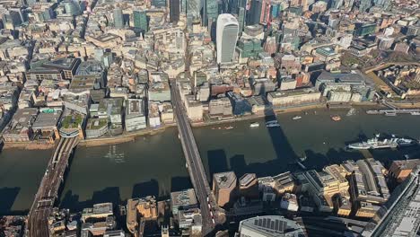 aerial view of the track from elephant and castle, the shard to london city towers and liverpool street station, london, uk