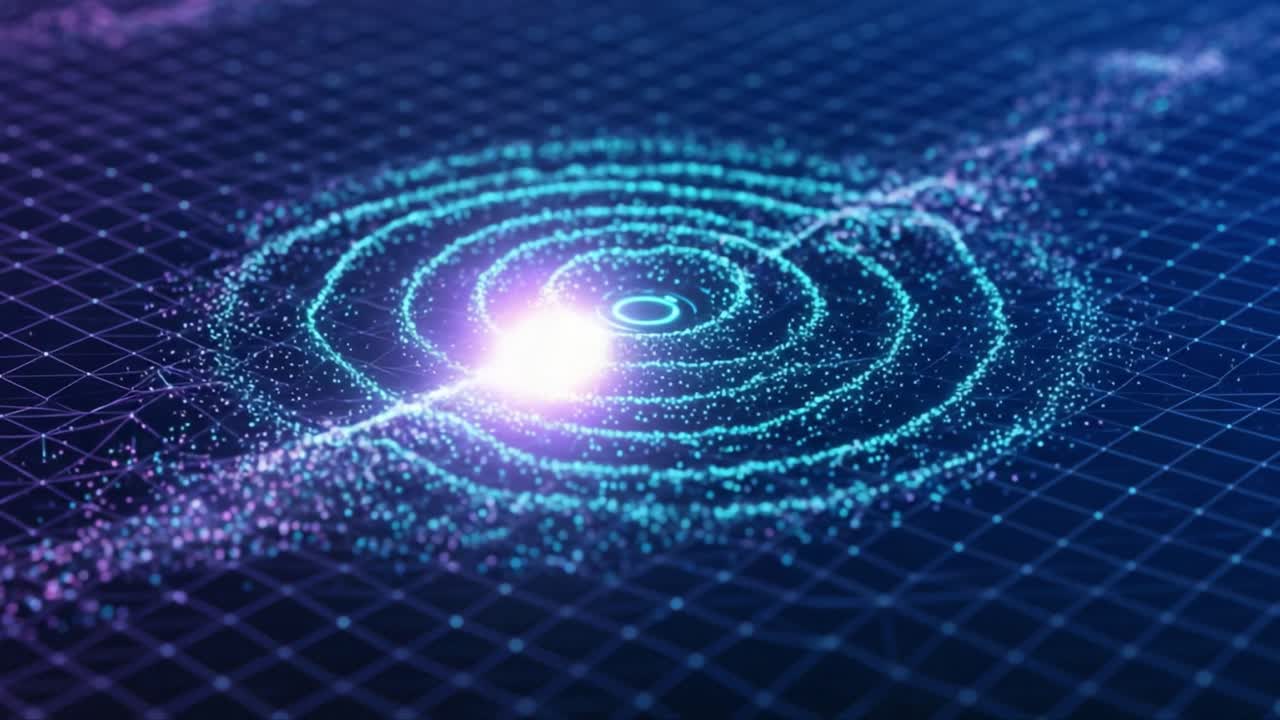 Mesmerizing Visualization of Spiral Wave Patterns Generated by Dynamic Particles in a Futuristic Digital Space Environment