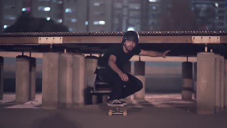 night skateboarding on rooftop