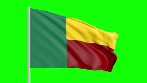 Nationalflagge-Von-Benin-Weht-Im-Wind-Auf-Grünem-Bildschirm-Mit-Alpha-matte