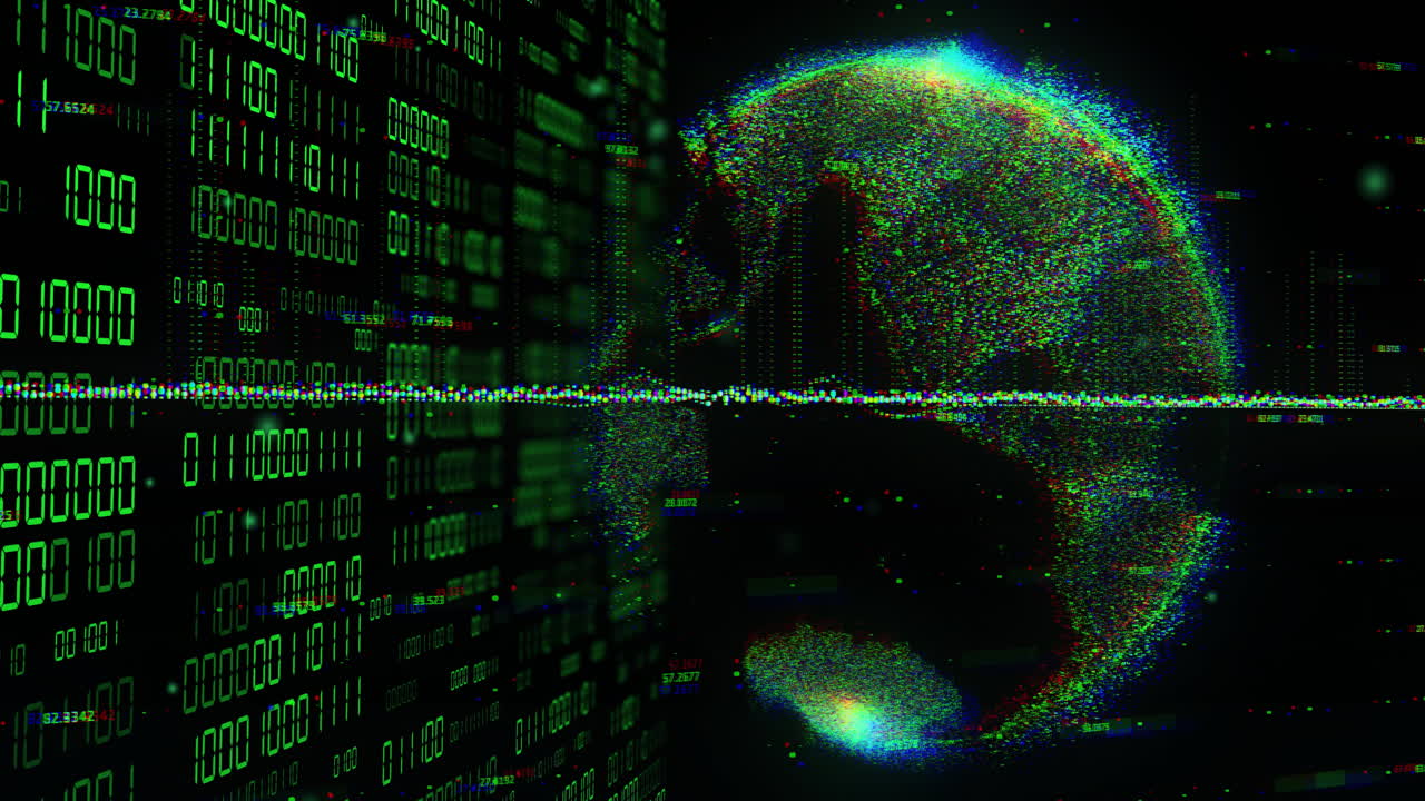 Animation of binary coding data processing over globe