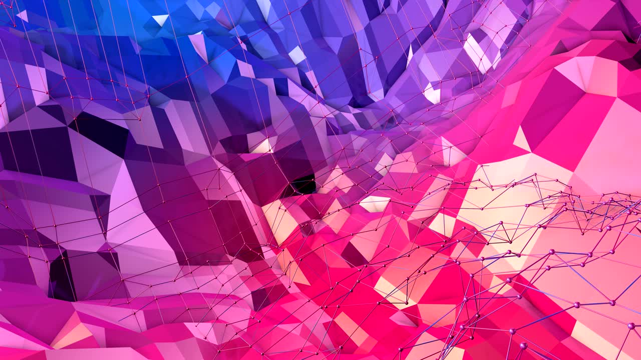 abstracto simple azul rojo baja poli superficie 3d como entorno cibernético. fondo de movimiento poli bajo geométrico suave con polígonos rojos azules puros. fondo de bucle sin costuras 4k fullhd con gradiente azul rojo