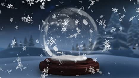 Digital-animation-of-snowflakes-falling-and-shooting-star-spinning-over-snow-globe