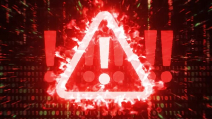 A striking visual representation of a digital warning symbol amidst a sea of binary code, highlighting the urgency and importance of cybersecurity in today's tech-driven world.