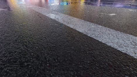 3d heavy rain hitting road at night - 4k realistic rain particle (loopable) - rainy day on a colorful street with traffic - wet road at night - low angle shot of in the rain - rainfall and reflection on road - loopable moving image - nevada - las vegas