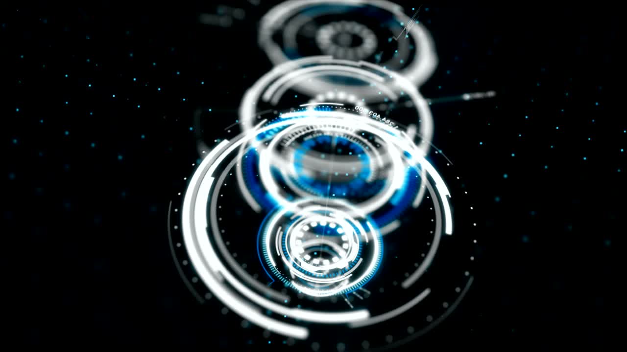 미래의 사이버 기술 개념을위한 서클 허드 헤드 업 디스플레이 인터페이스 요소와 어고 곡물 처리