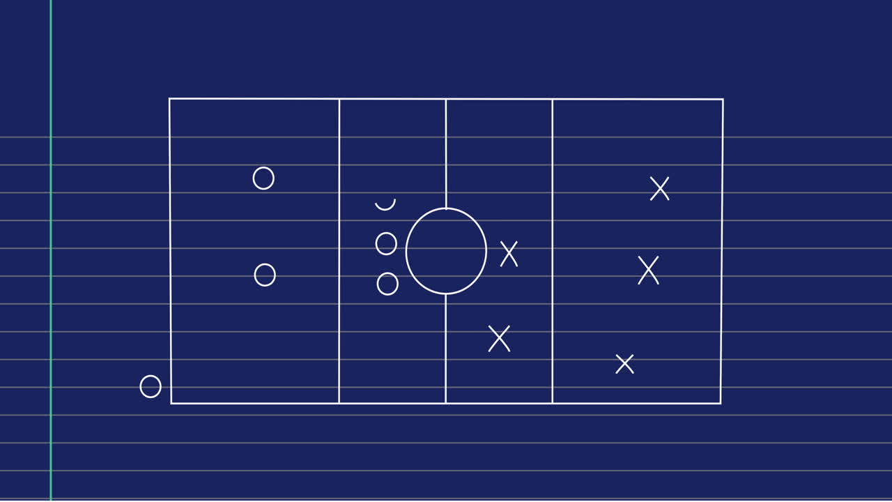青いラインの紙の背景にサッカーゲームの戦略計画のアニメーション