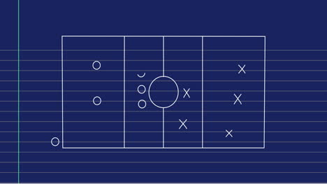 animation of football game strategy plan against blue lined paper background