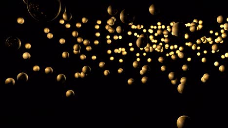 stream of golden balls on a black background. stream of meteorites. abstract 3d background. abstract animation.