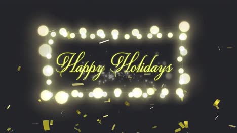 Animation-of-season's-greetings-in-fairy-lights-frame-over-confetti-falling