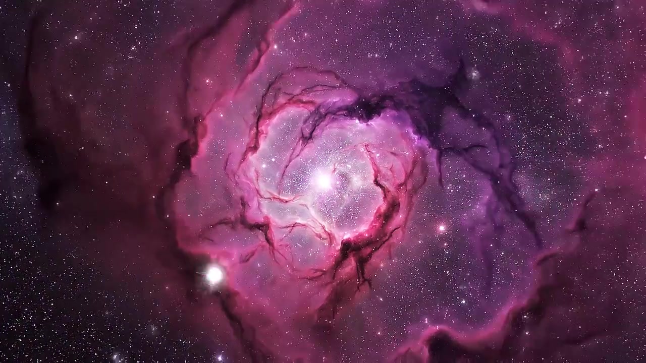 Nebula Kosmik Merah Muda dan Ungu yang Cerah di Ruang Angkasa yang Dalam