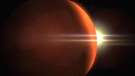 efecto de luz y planeta naranja en galaxia