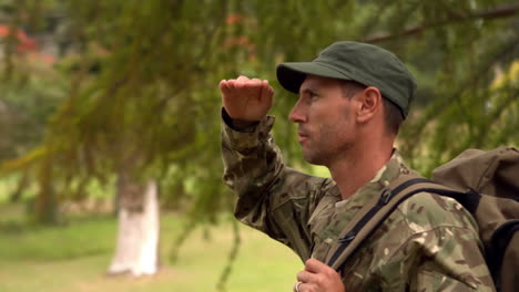 soldier looking away in the park