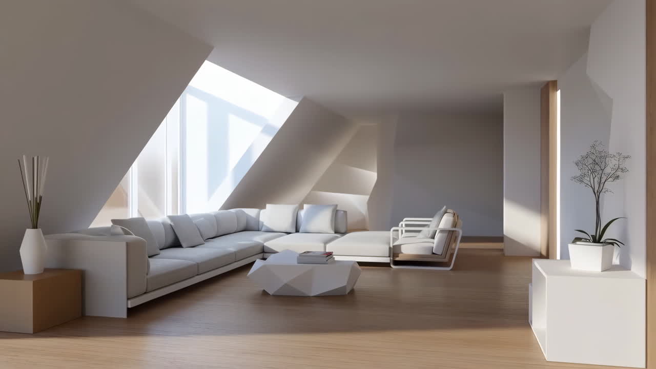Modern Minimalist Living Room with L-Shaped Sofa and Natural Light