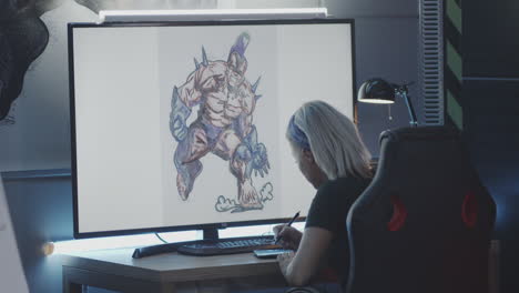 Female Artist Working on Digital Character Design