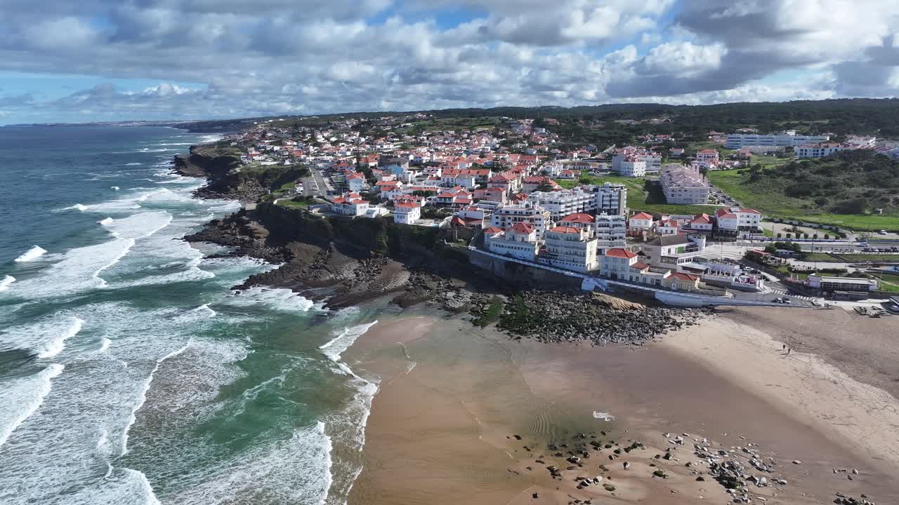 Apple Beach At Sintra In Lisbon District Portugal. Beach Landscape. Nature Seascape. Travel Destination. Apple Beach At Sintra In Lisbon District Portugal. Turquoise Water