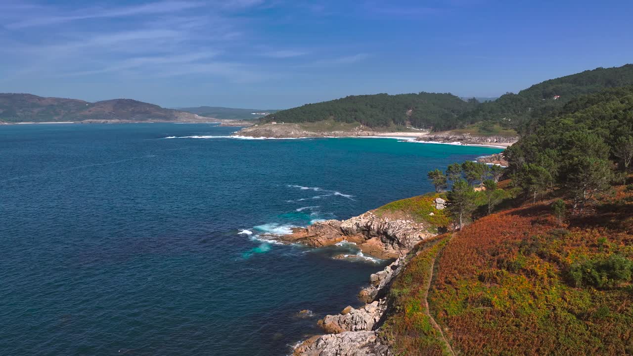 Panorama Of Blue Sea And Mountains With Dense Forest In Summer. - aerial shot