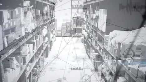 Animation-of-network-of-connections-over-shelves-in-warehouse