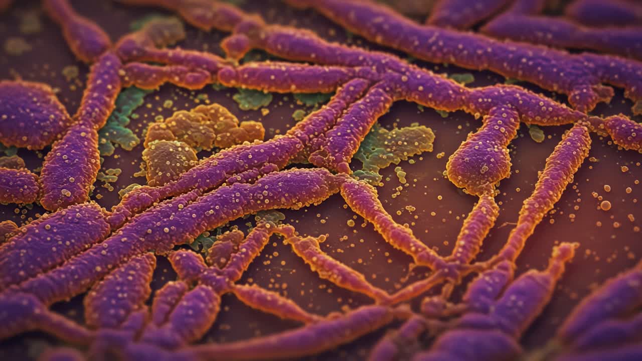 Vibrant Microscopic View of Bacterial Structures Exhibiting Complex Networks and Diverse Morphologies Under a High Magnification