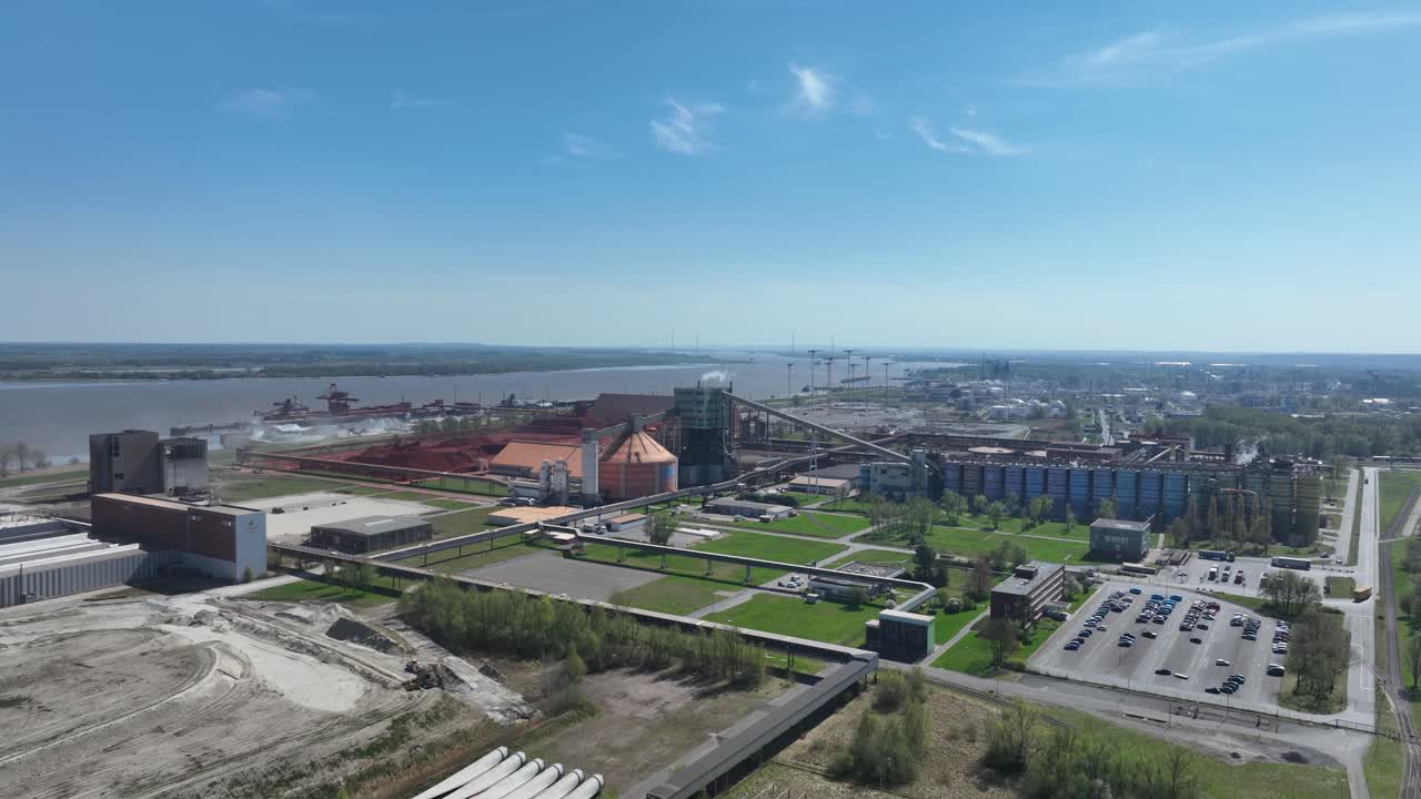 Aluminium production site, metal production near Stade, Germany. Aerial view.