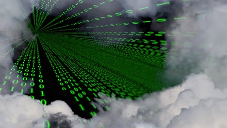 número de código de datos de computadora digital verde gráfico del ciberespacio de internet con cloudscape en el borde