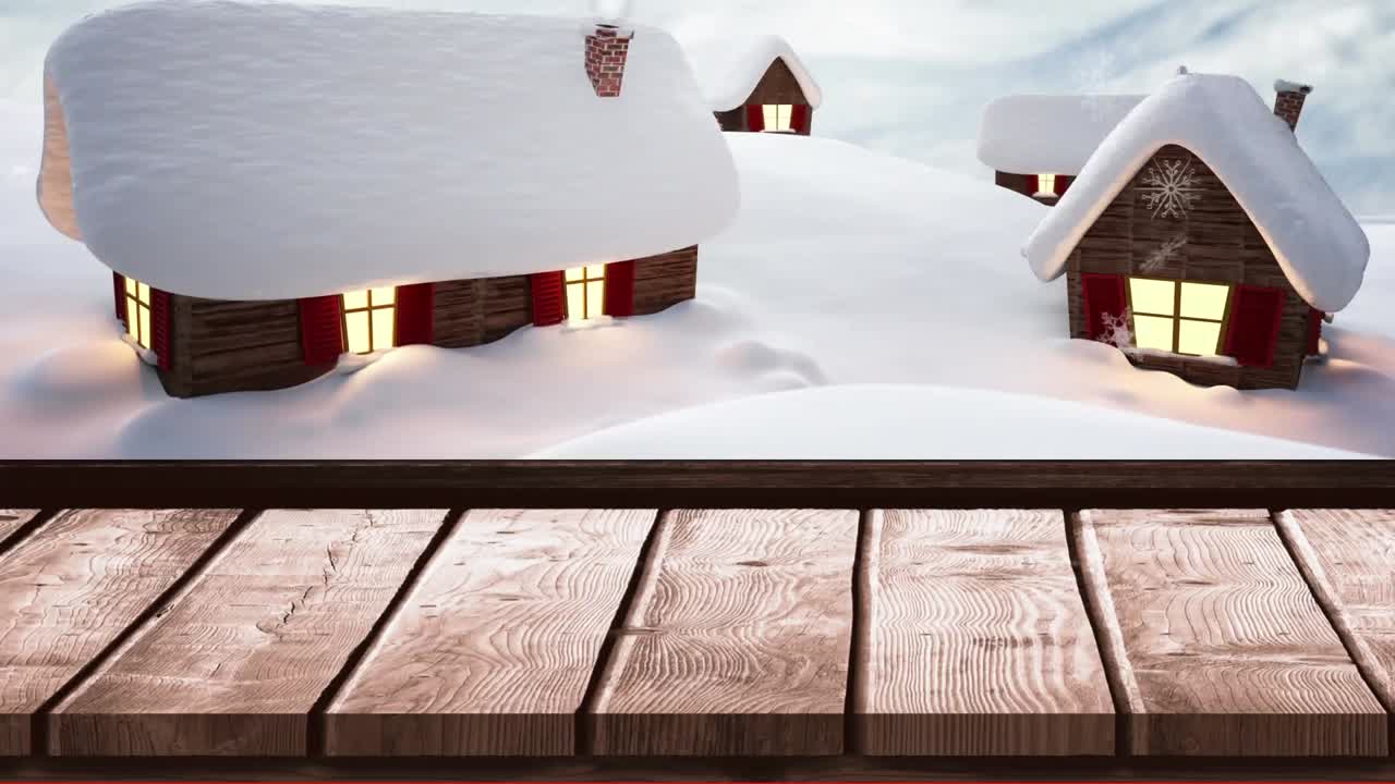 창문 을 통해 볼 수 있는 겨울 풍경 에서 집 위 에 내리는 눈 의 애니메이션
