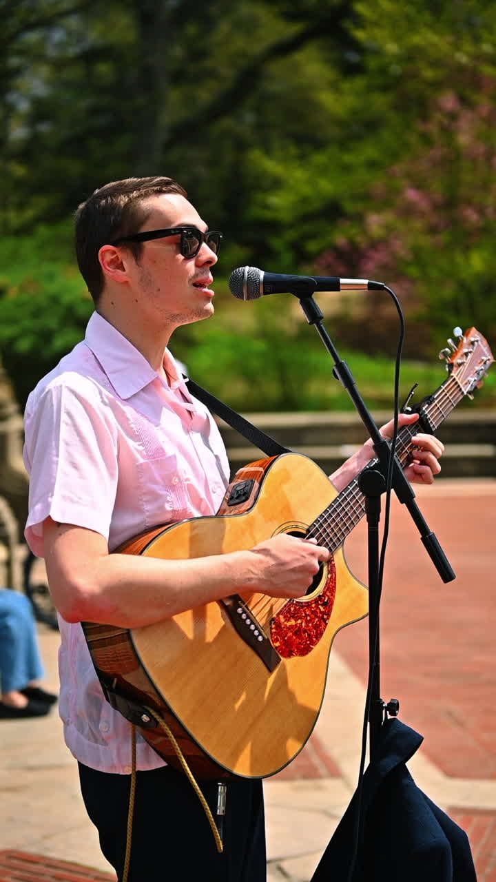 Street musician performing with guitar in New York City