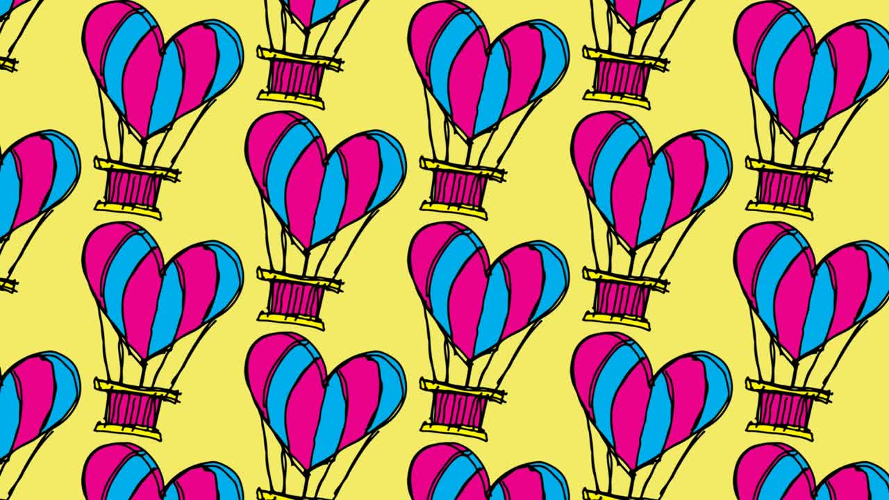 bambini che disegnano pop art sullo sfondo senza cuciture con il tema del palloncino d'amore