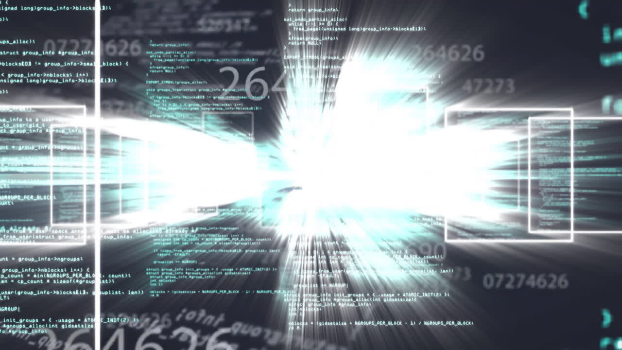 검은 바탕에 있는 빛의 흔적 위의 데이터 처리의 애니메이션