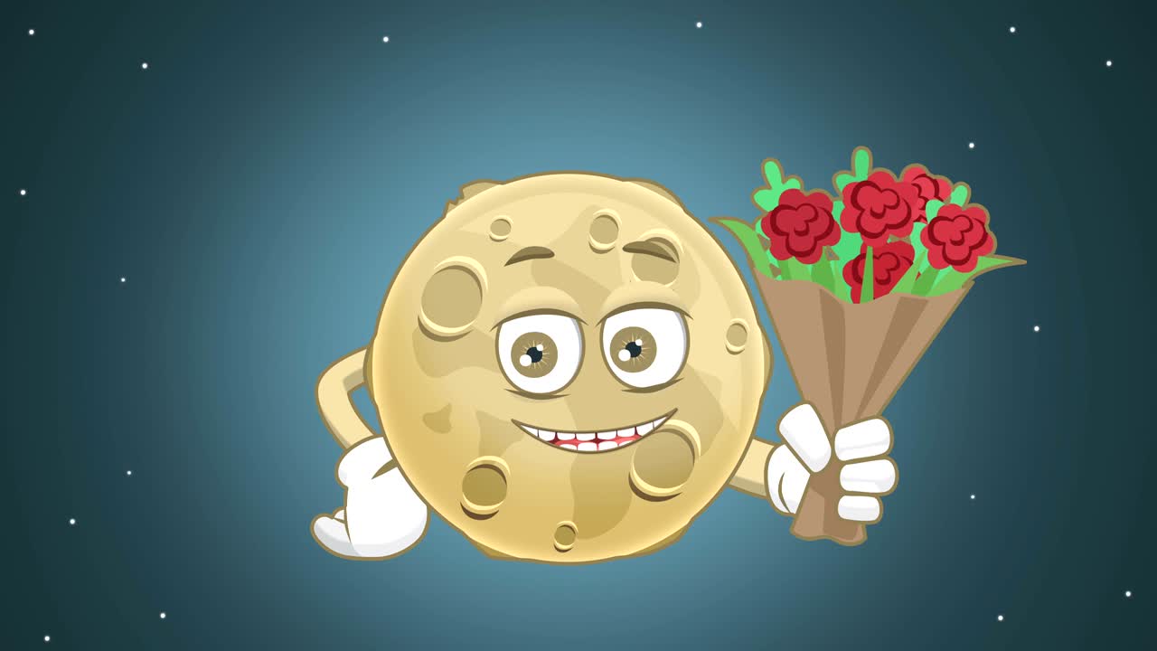 мультфильм милый букет лунных цветов с анимацией лица с альфа-матом