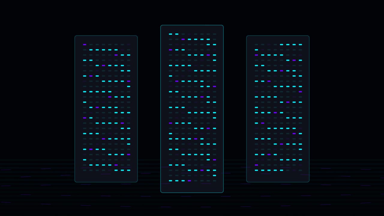 Digital Data Server Towers with Animated Processing Lights