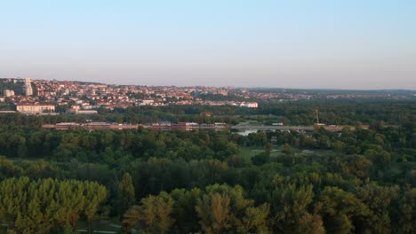 aerial shot circling around the city of belgrade, serbia from a distance