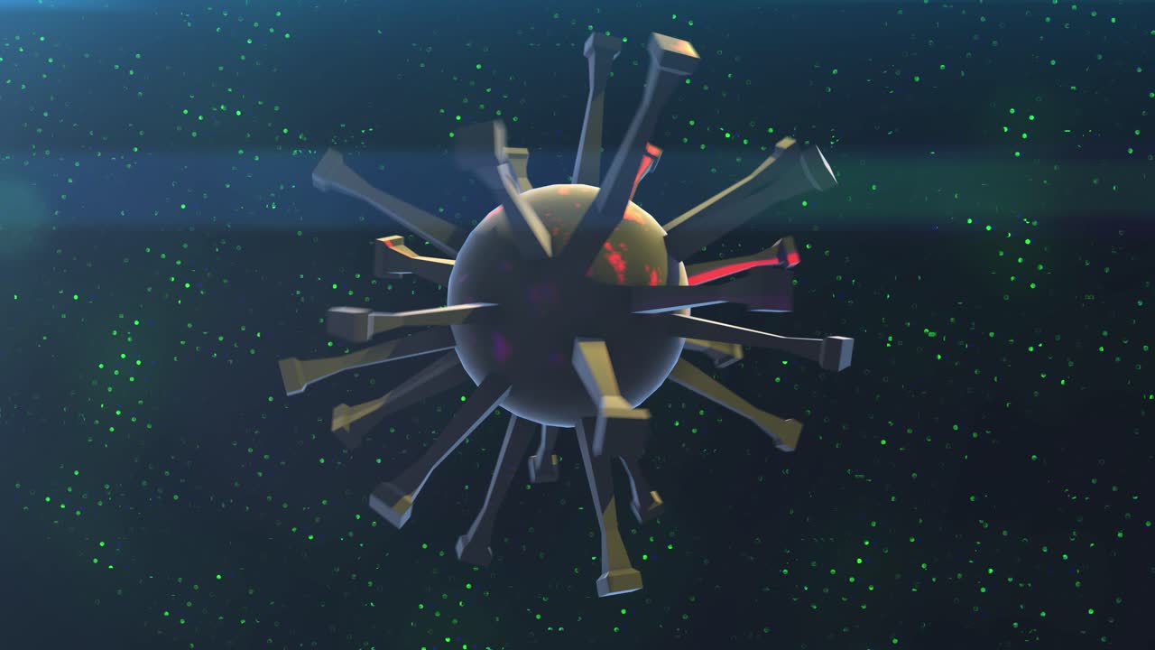 어두운 배경에서 바이러스 회전이 있는 코로나바이러스 3d 애니메이션, covid-19 그래픽