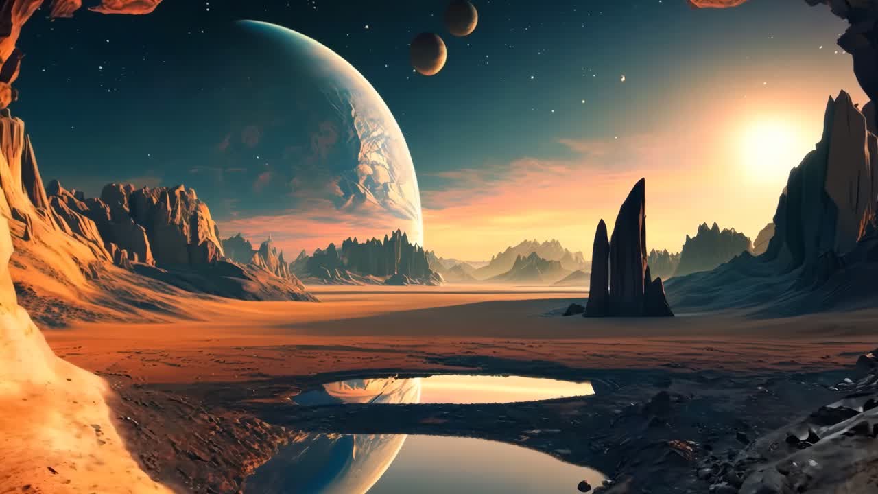 вид на пустынный ландшафт с озером в середине