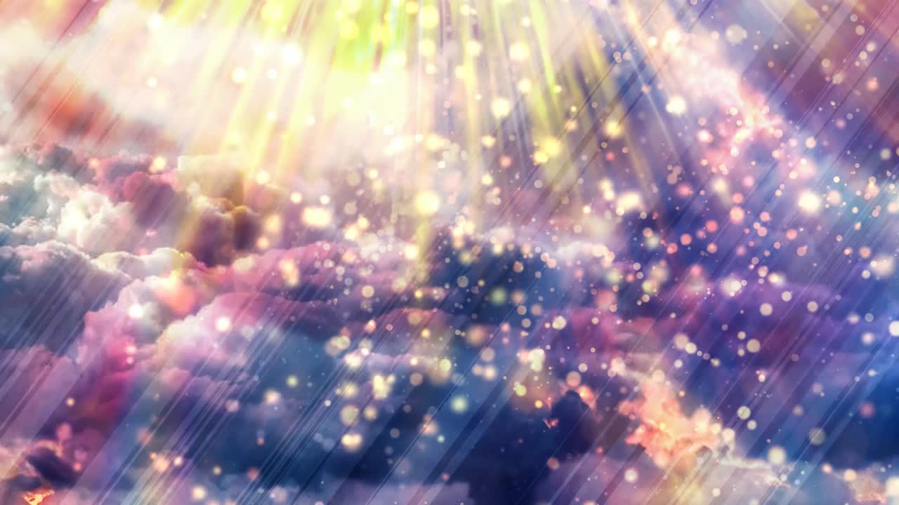 빛의 과 마법의 반이는 입자가 떨어지는 구름이 많은 하늘 - 4k 원활한 루프 모션 배경 애니메이션