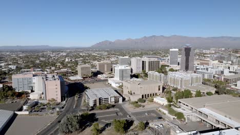 downtown tucson, arizona with drone video moving in wide shot