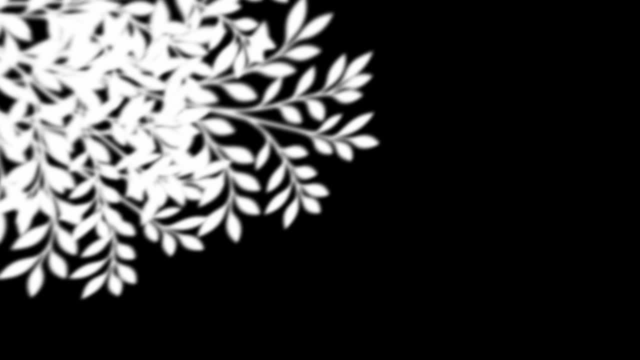 White silhouettes of leaves and branches sway gently in corner. Seamless loop for creating a luma matte to simulate light passing through foliage. Abstract nature background or overlay