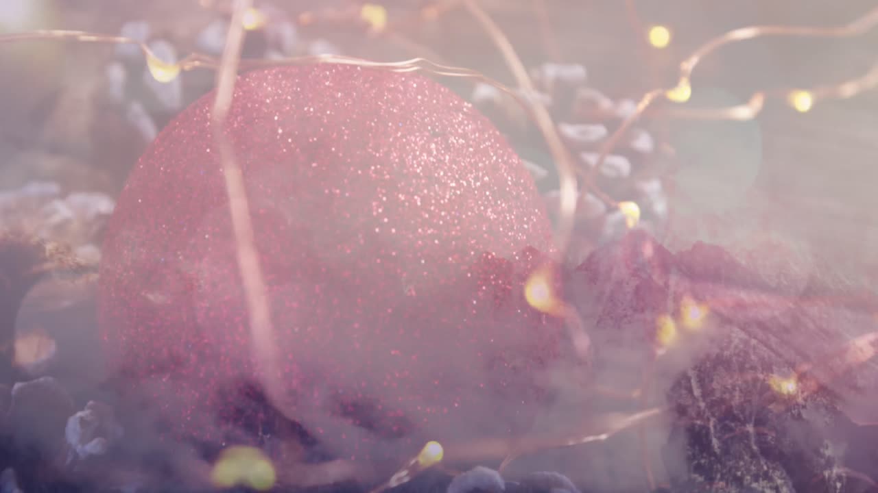 겨울 풍경 위에 보블과 소나무 코너와 함께 크리스마스 장식의 애니메이션