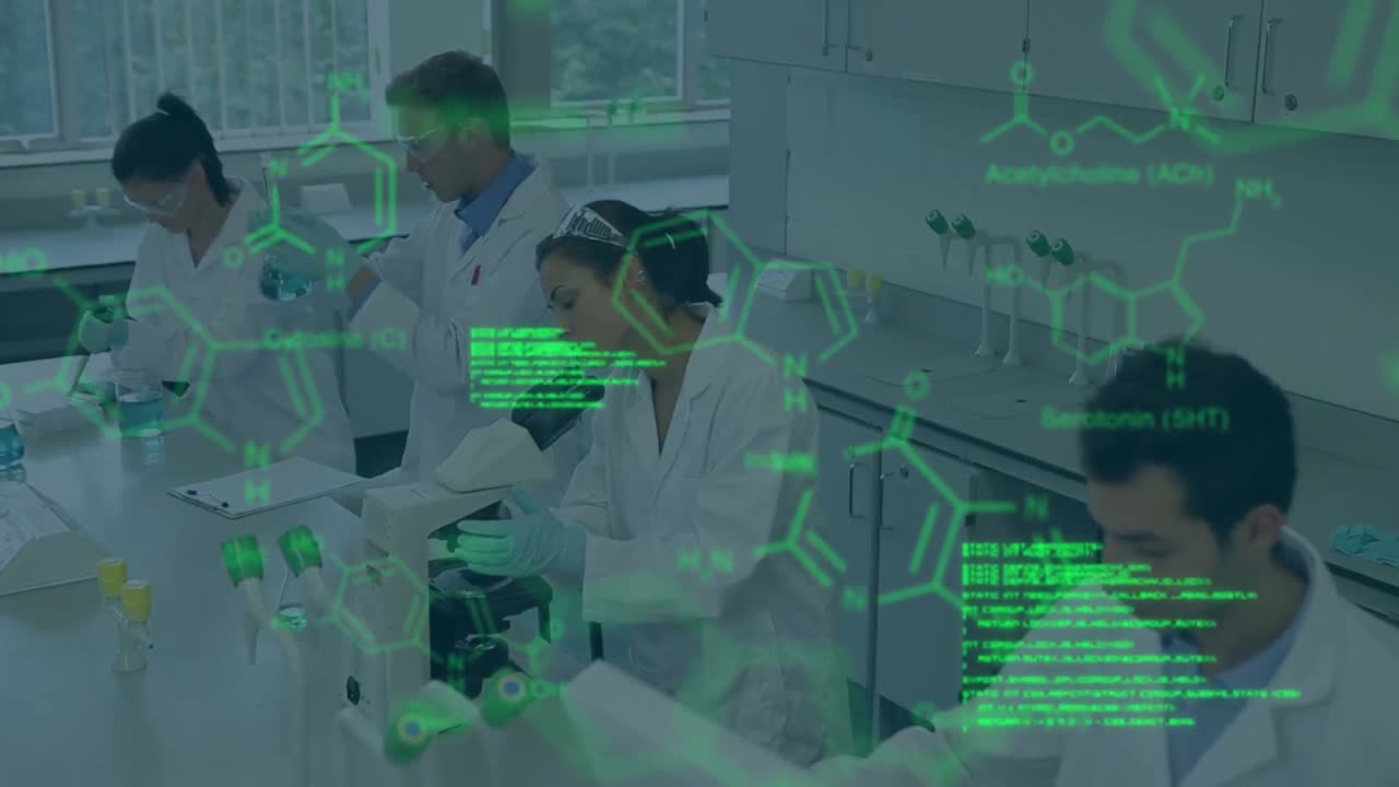 animación del procesamiento de datos en diversos científicos varones y mujeres
