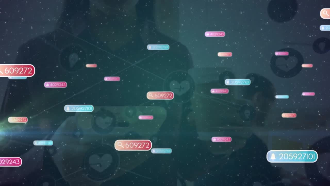 animación de la red de conexión con iconos sobre la mujer usando teléfono inteligente